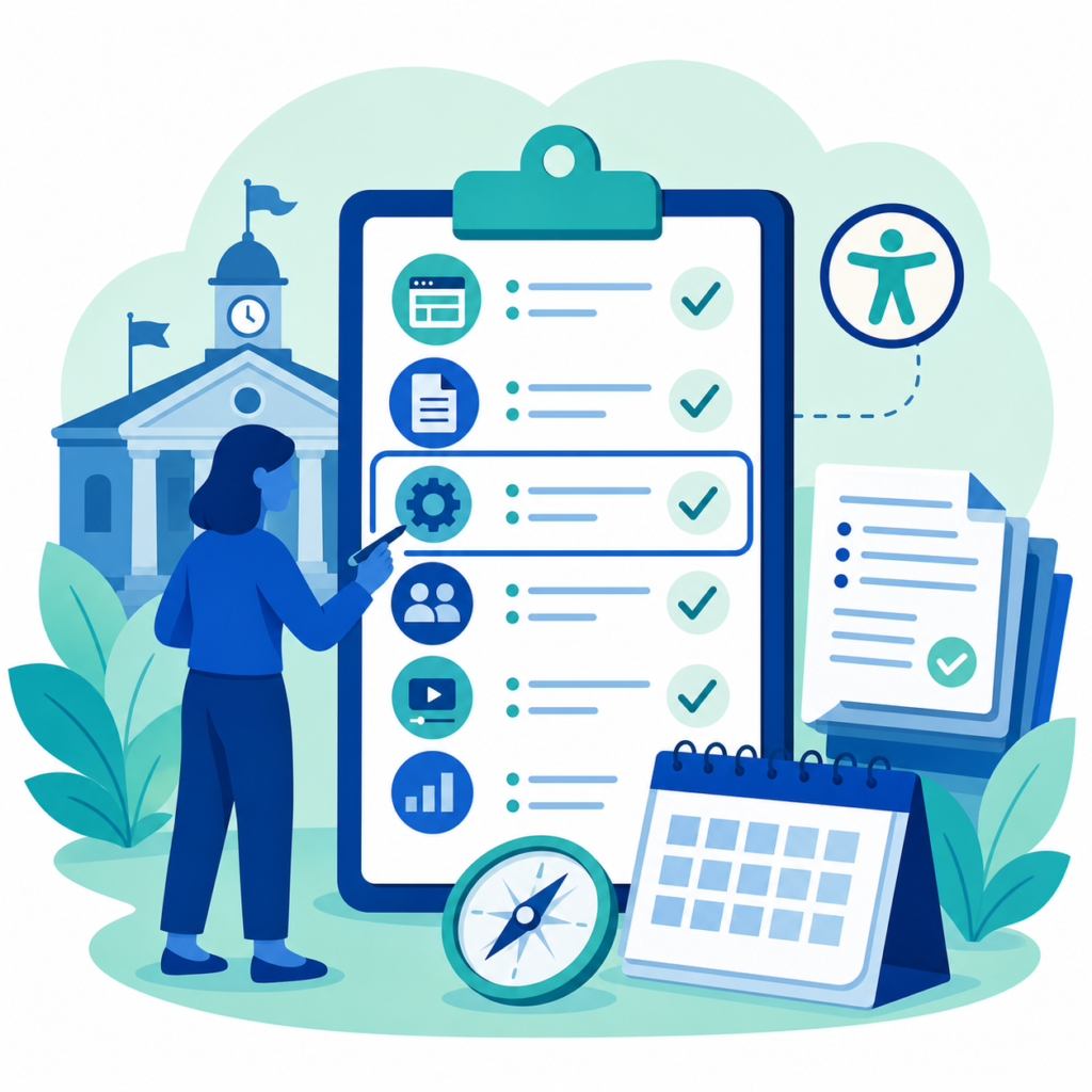Illustration of an accessibility planning checklist for a town or city.